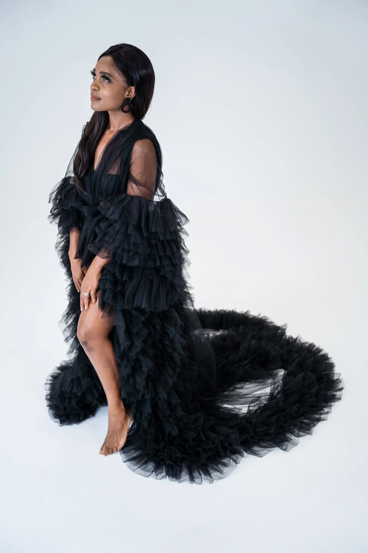 Maternity Photoshoot Dresses - Black Tulle Robe - Sophie