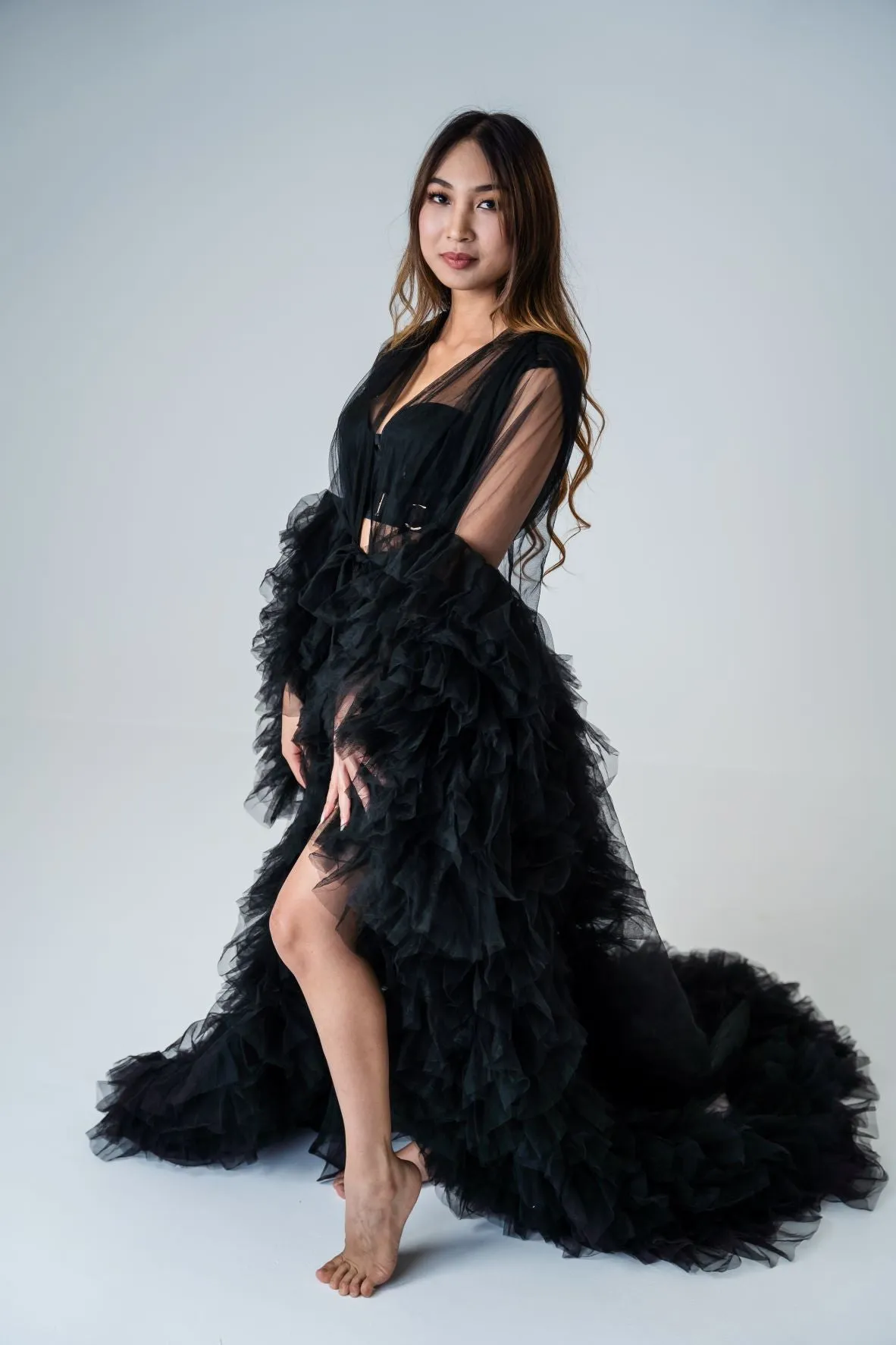Maternity Photoshoot Dresses - Black Tulle Robe - Sophie