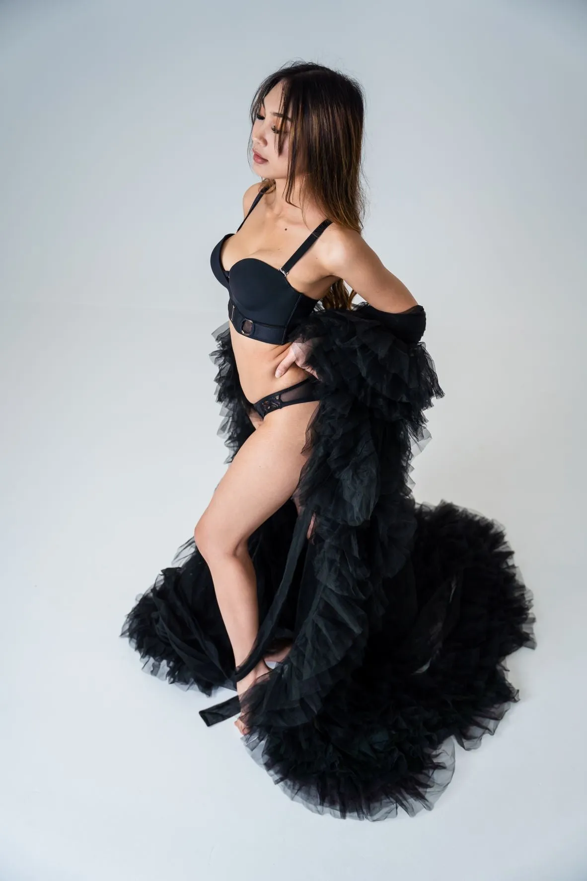 Maternity Photoshoot Dresses - Black Tulle Robe - Sophie