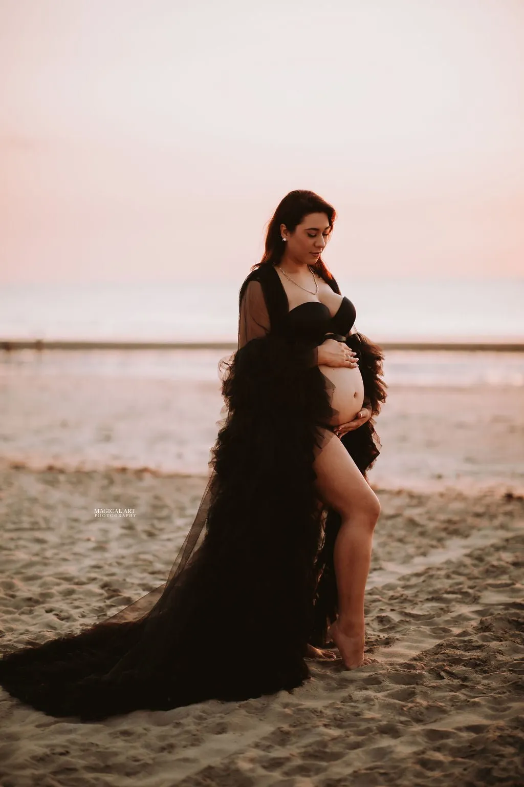 Maternity Photoshoot Dresses - Black Tulle Robe - Sophie