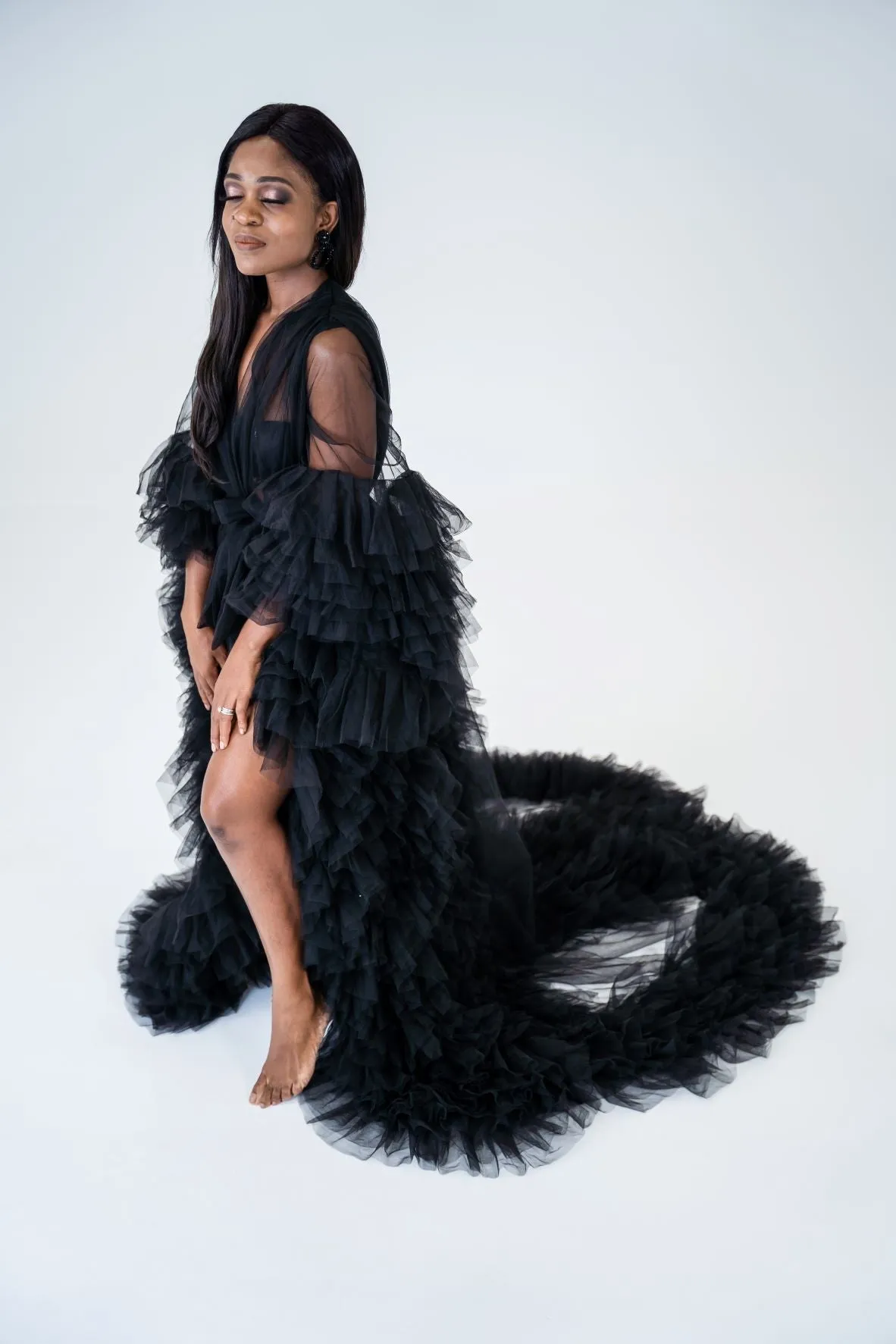 Maternity Photoshoot Dresses - Black Tulle Robe - Sophie