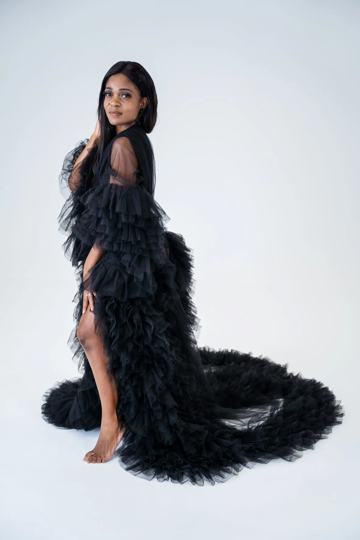 Maternity Photoshoot Dresses - Black Tulle Robe - Sophie