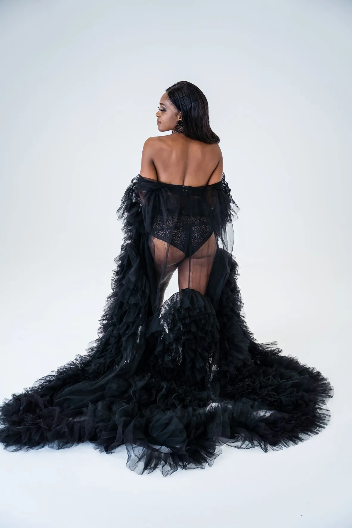 Maternity Photoshoot Dresses - Black Tulle Robe - Sophie