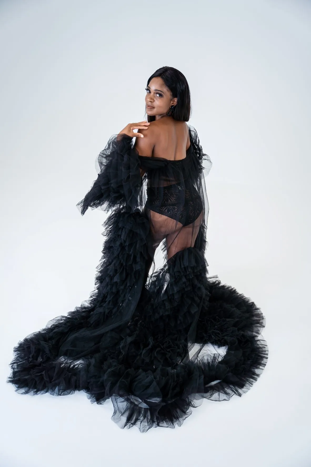 Maternity Photoshoot Dresses - Black Tulle Robe - Sophie