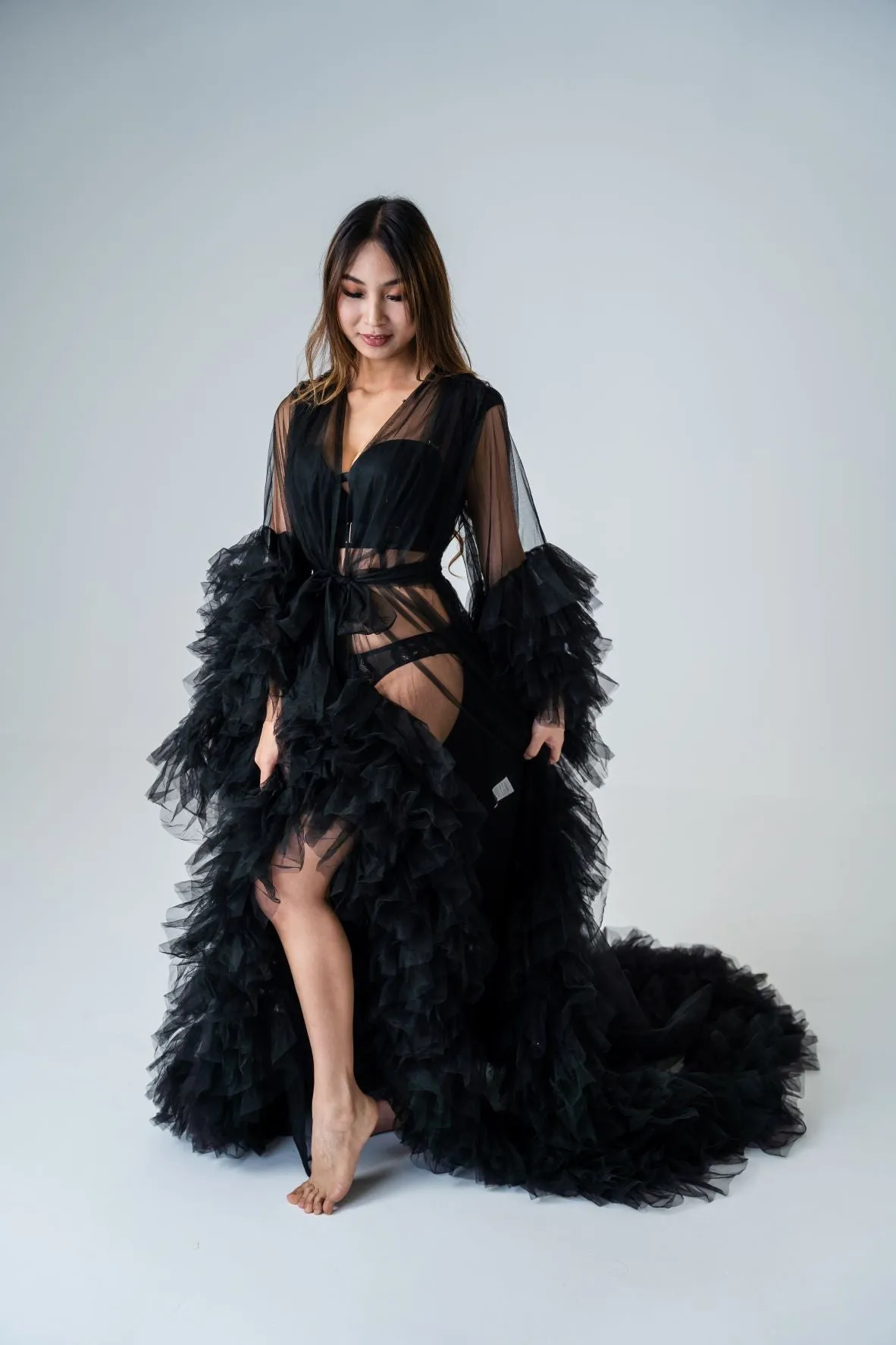 Maternity Photoshoot Dresses - Black Tulle Robe - Sophie