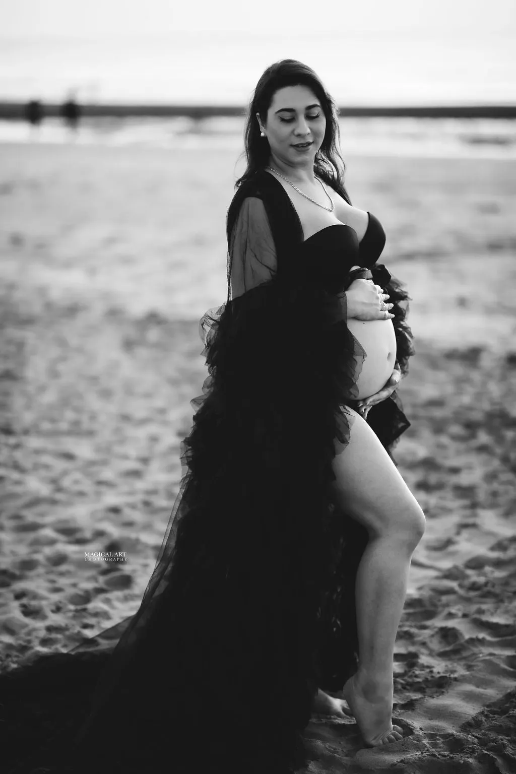 Maternity Photoshoot Dresses - Black Tulle Robe - Sophie