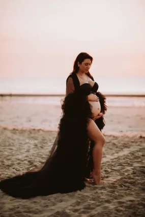 Maternity Photoshoot Dresses - Black Tulle Robe - Sophie