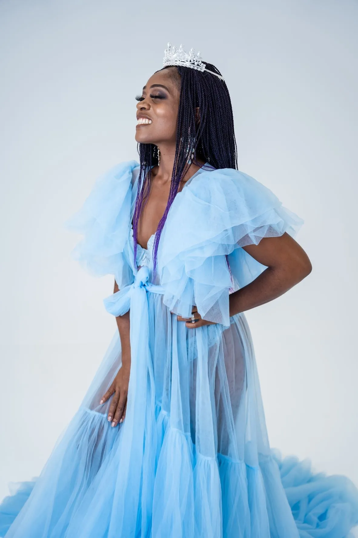 Maternity Photoshoot Dresses - Blue Tulle Robe - Jasmine