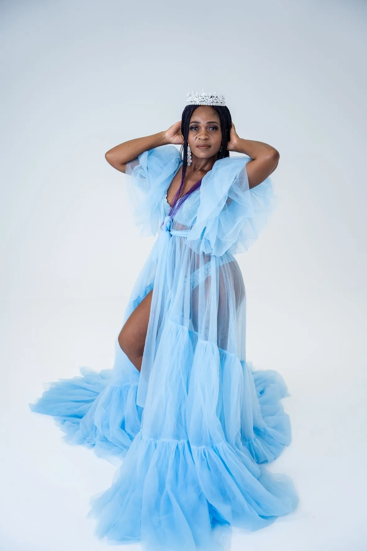 Maternity Photoshoot Dresses - Blue Tulle Robe - Jasmine