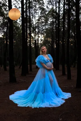 Maternity Photoshoot Dresses - Blue Tulle Robe - Jasmine