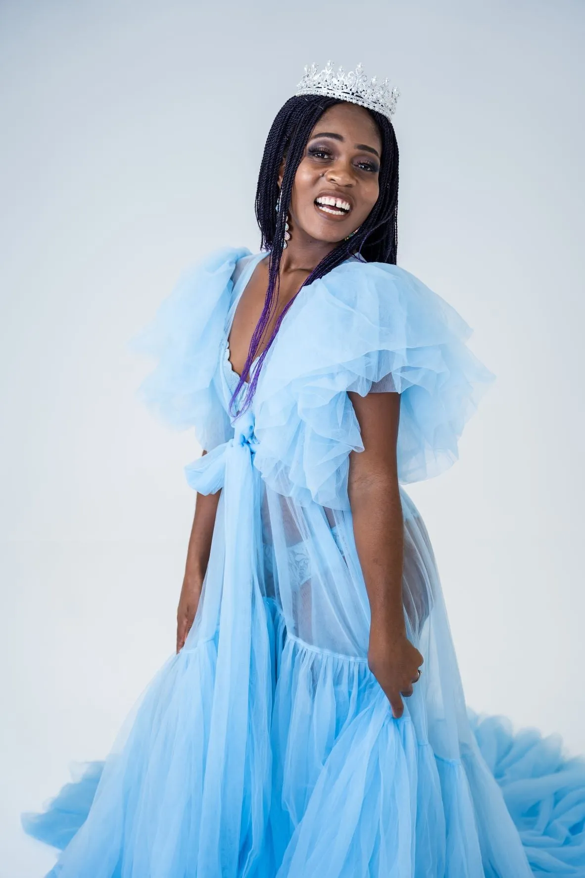 Maternity Photoshoot Dresses - Blue Tulle Robe - Jasmine