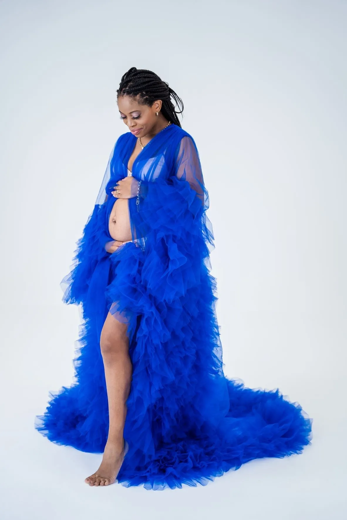 Maternity Photoshoot Dresses - Blue Tulle Robe - Sophie