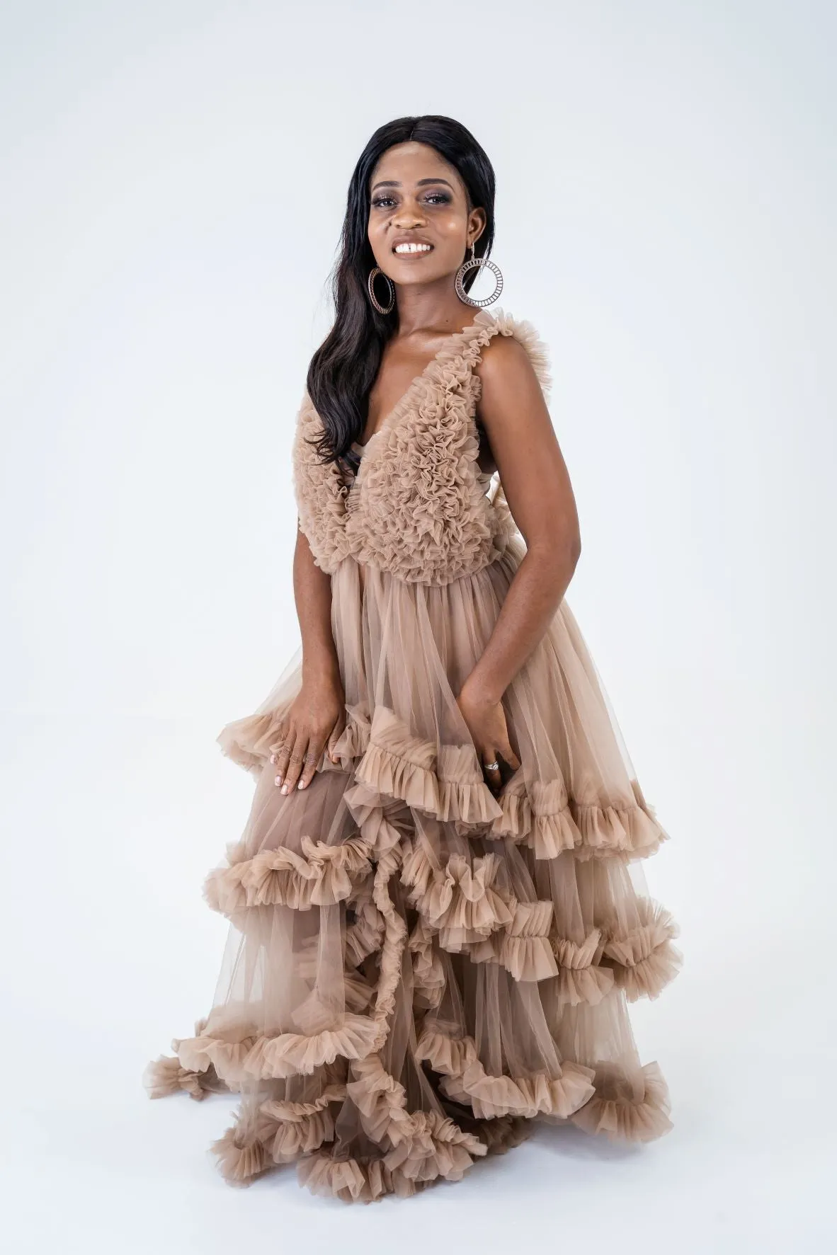 Maternity Photoshoot Dresses - Brown Tulle Gown - Paris