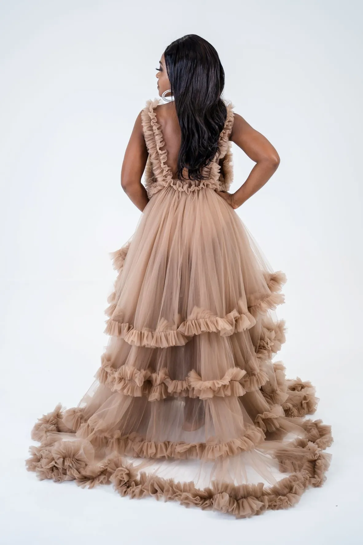 Maternity Photoshoot Dresses - Brown Tulle Gown - Paris