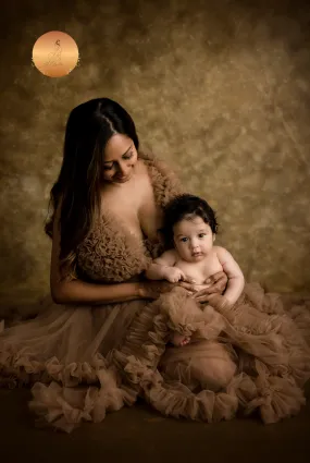 Maternity Photoshoot Dresses - Brown Tulle Gown - Paris