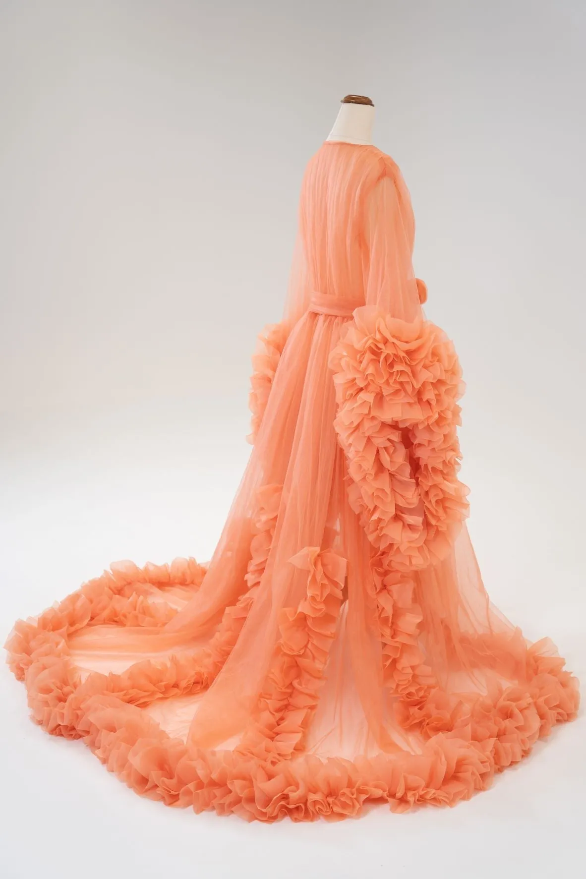 Maternity Photoshoot Dresses - Peach Tulle Robe - Lola