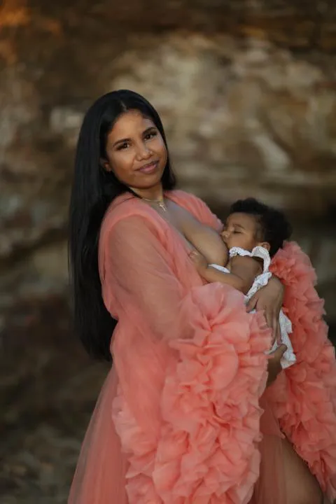 Maternity Photoshoot Dresses - Peach Tulle Robe - Lola