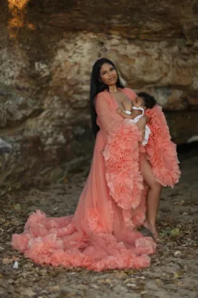 Maternity Photoshoot Dresses - Peach Tulle Robe - Lola