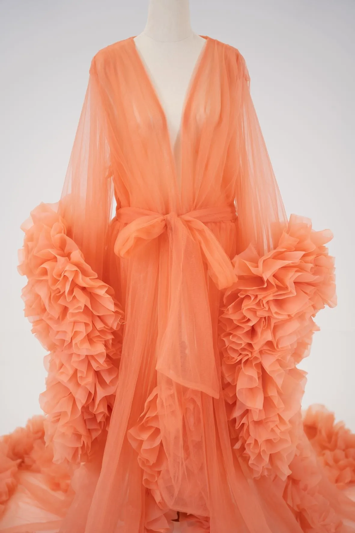 Maternity Photoshoot Dresses - Peach Tulle Robe - Lola