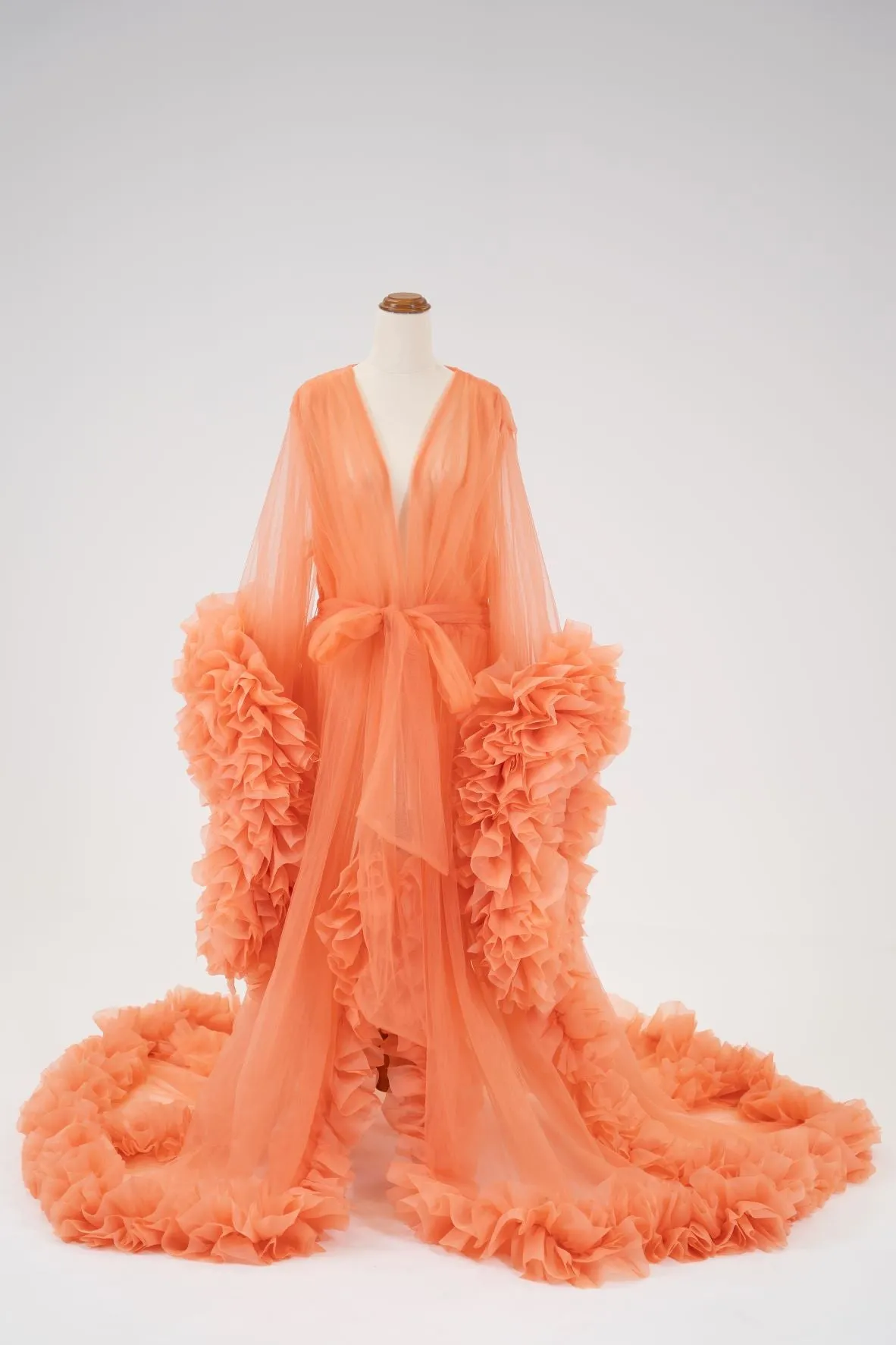 Maternity Photoshoot Dresses - Peach Tulle Robe - Lola