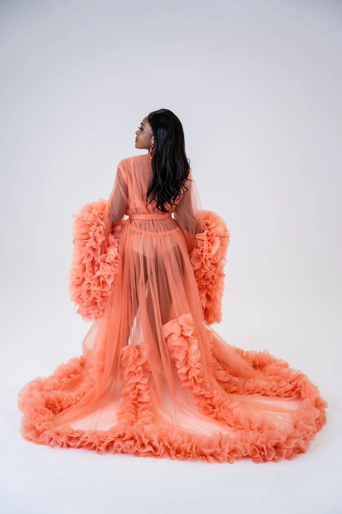 Maternity Photoshoot Dresses - Peach Tulle Robe - Lola