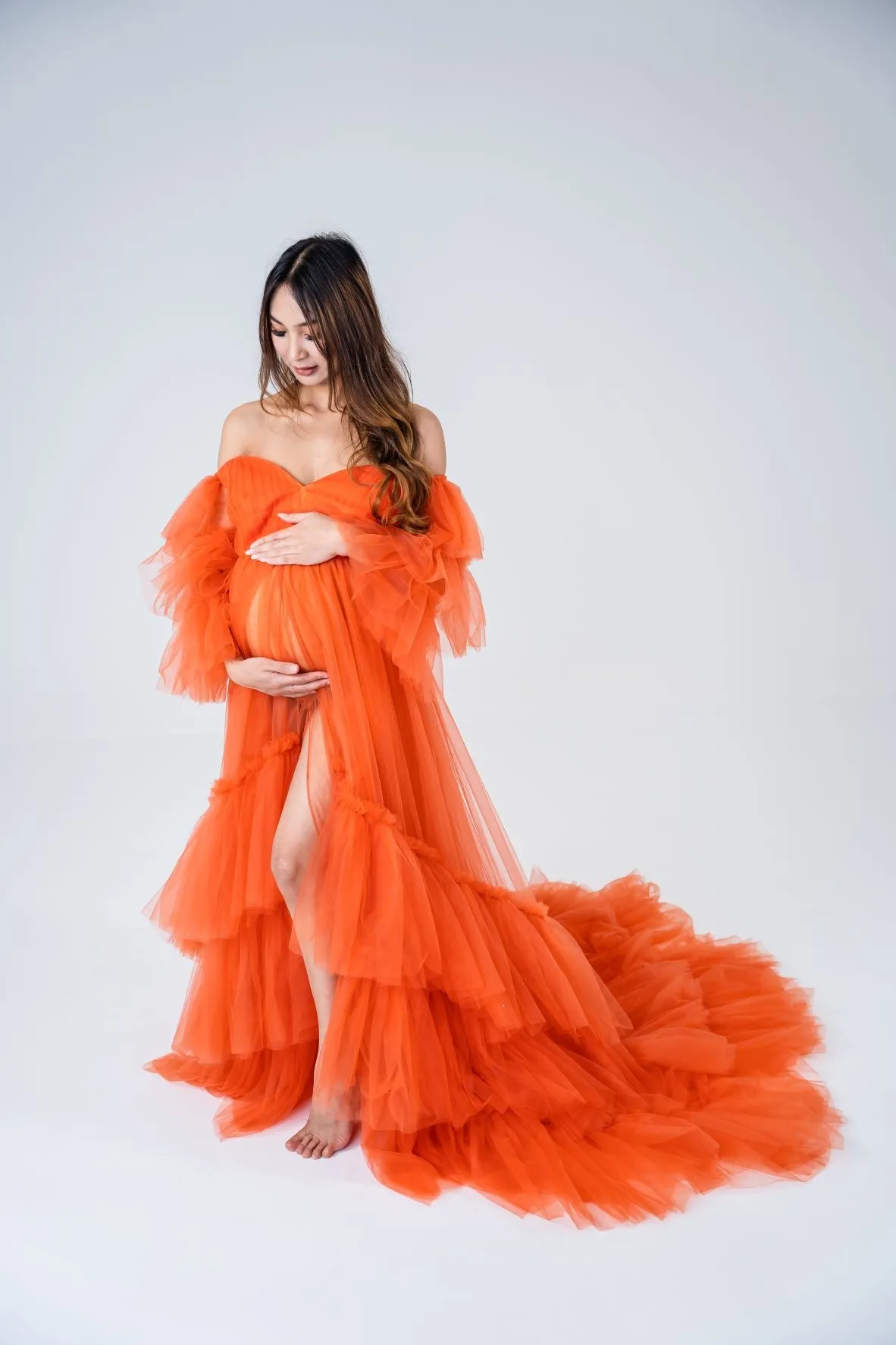 Maternity Photoshoot Dresses - Penny - Orange Tulle Gown