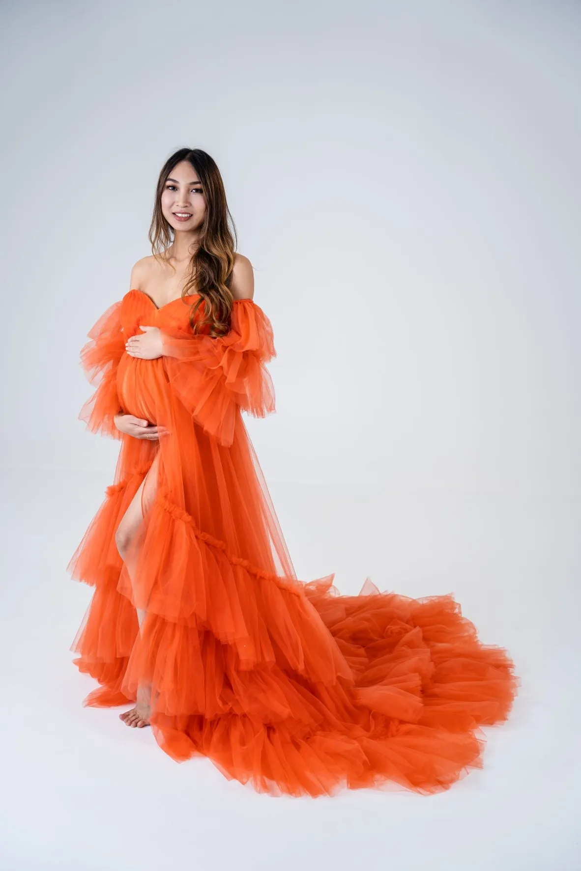 Maternity Photoshoot Dresses - Penny - Orange Tulle Gown