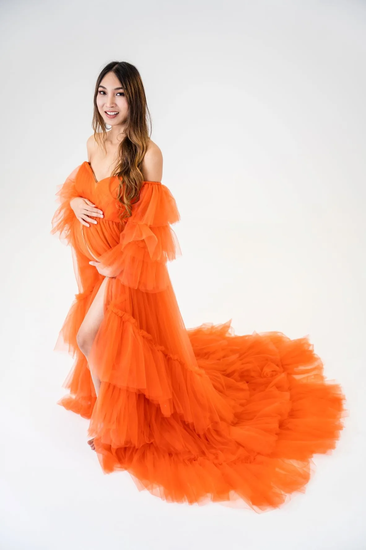 Maternity Photoshoot Dresses - Penny - Orange Tulle Gown