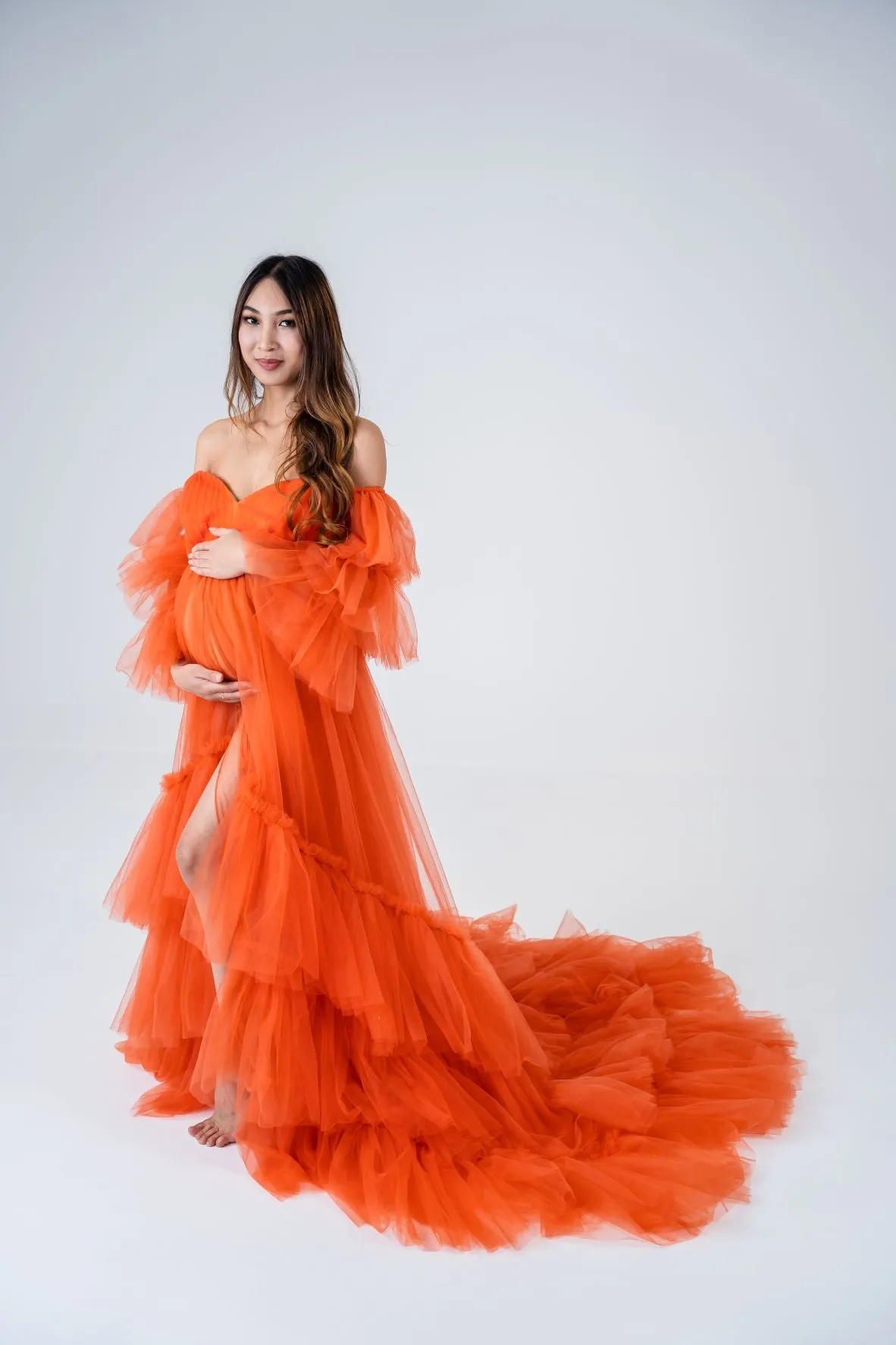 Maternity Photoshoot Dresses - Penny - Orange Tulle Gown