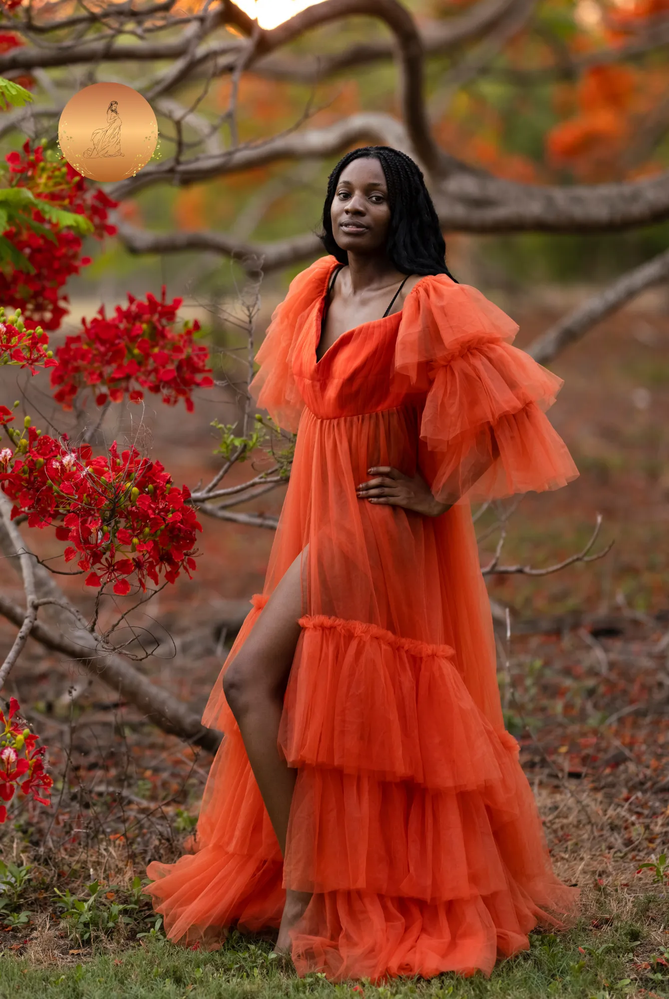 Maternity Photoshoot Dresses - Penny - Orange Tulle Gown