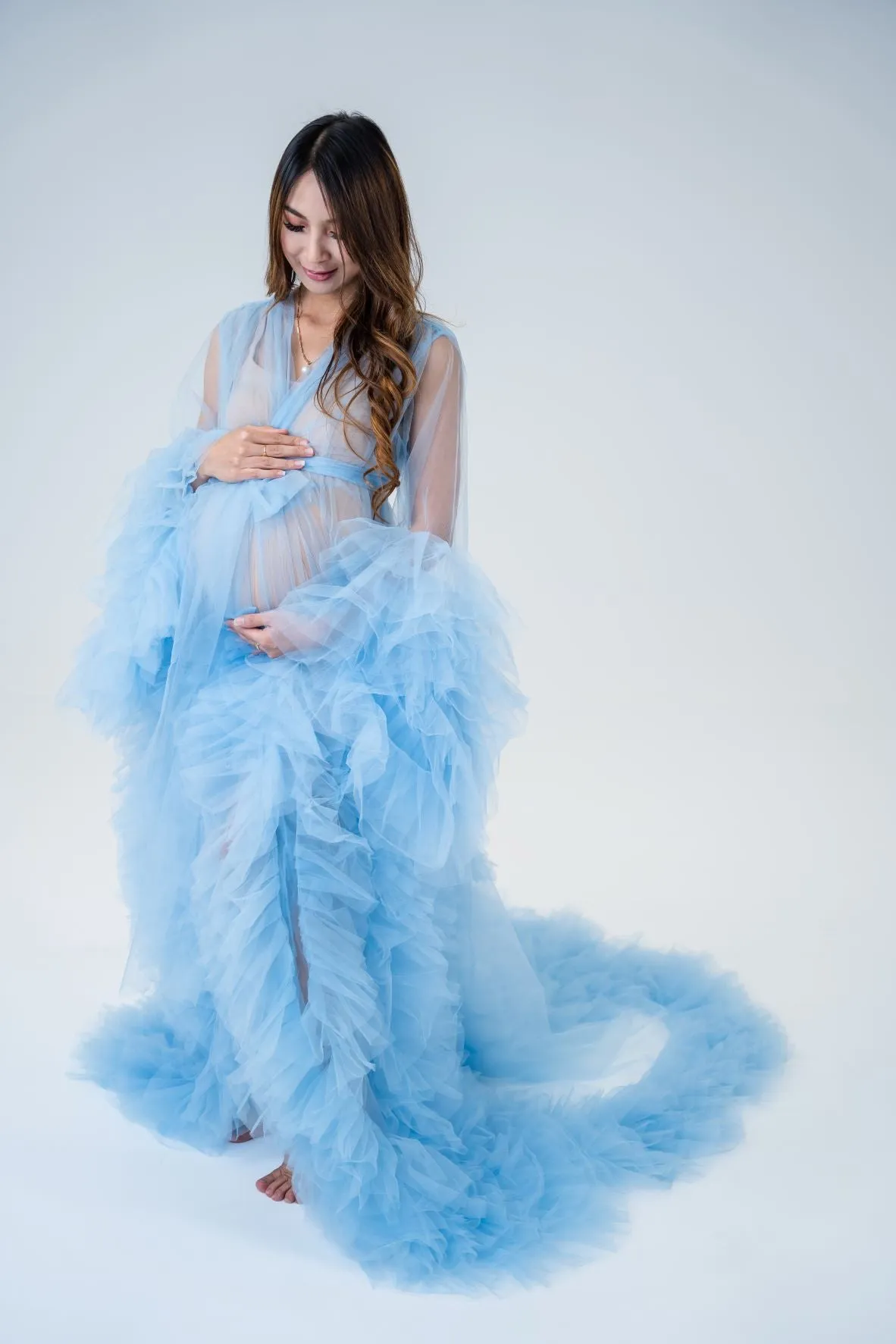 Maternity Photoshoot Dresses - Sky Blue Tulle Robe - Sophie