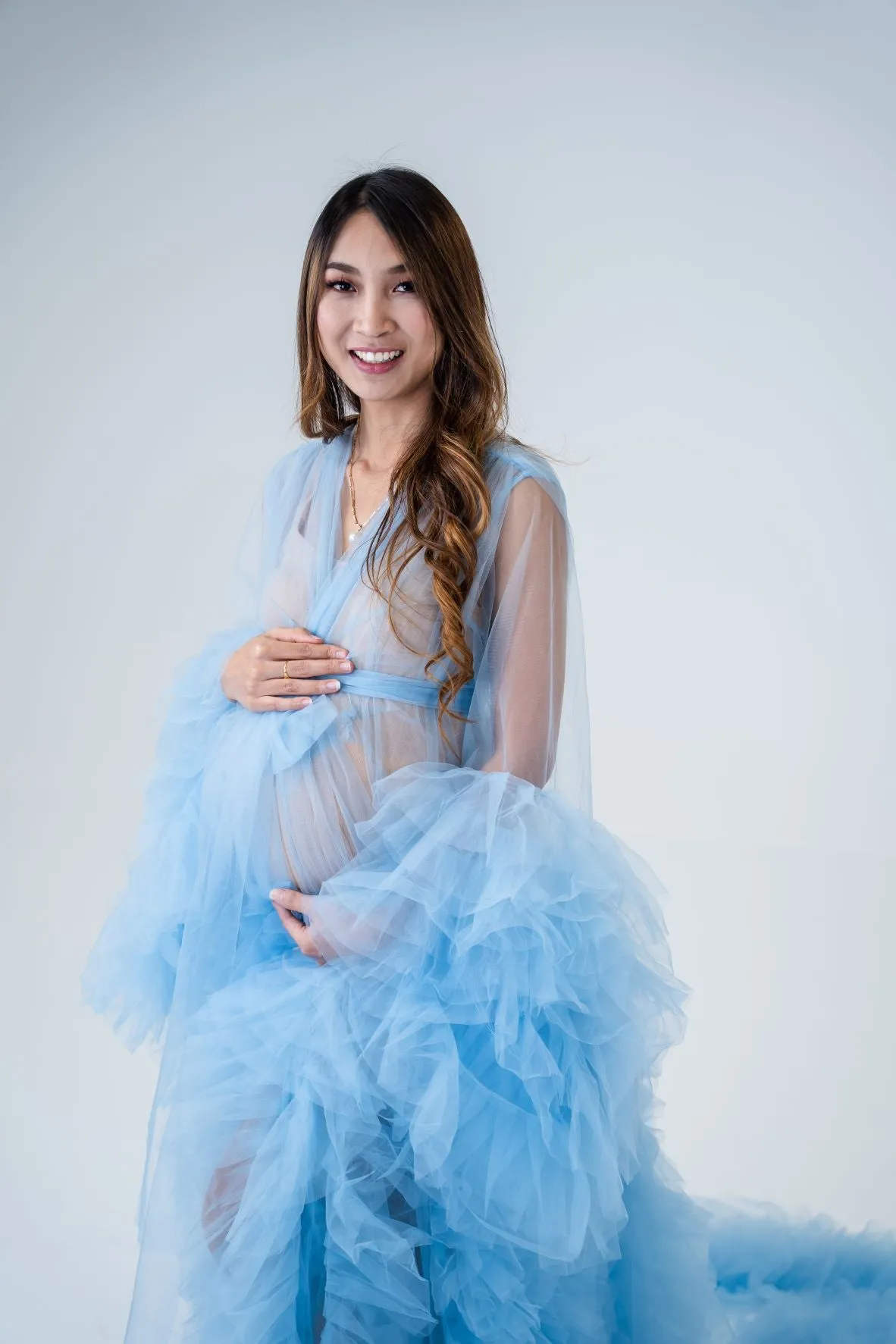 Maternity Photoshoot Dresses - Sky Blue Tulle Robe - Sophie