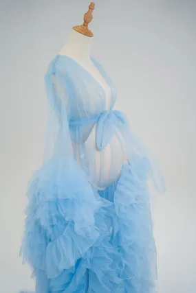 Maternity Photoshoot Dresses - Sky Blue Tulle Robe - Sophie