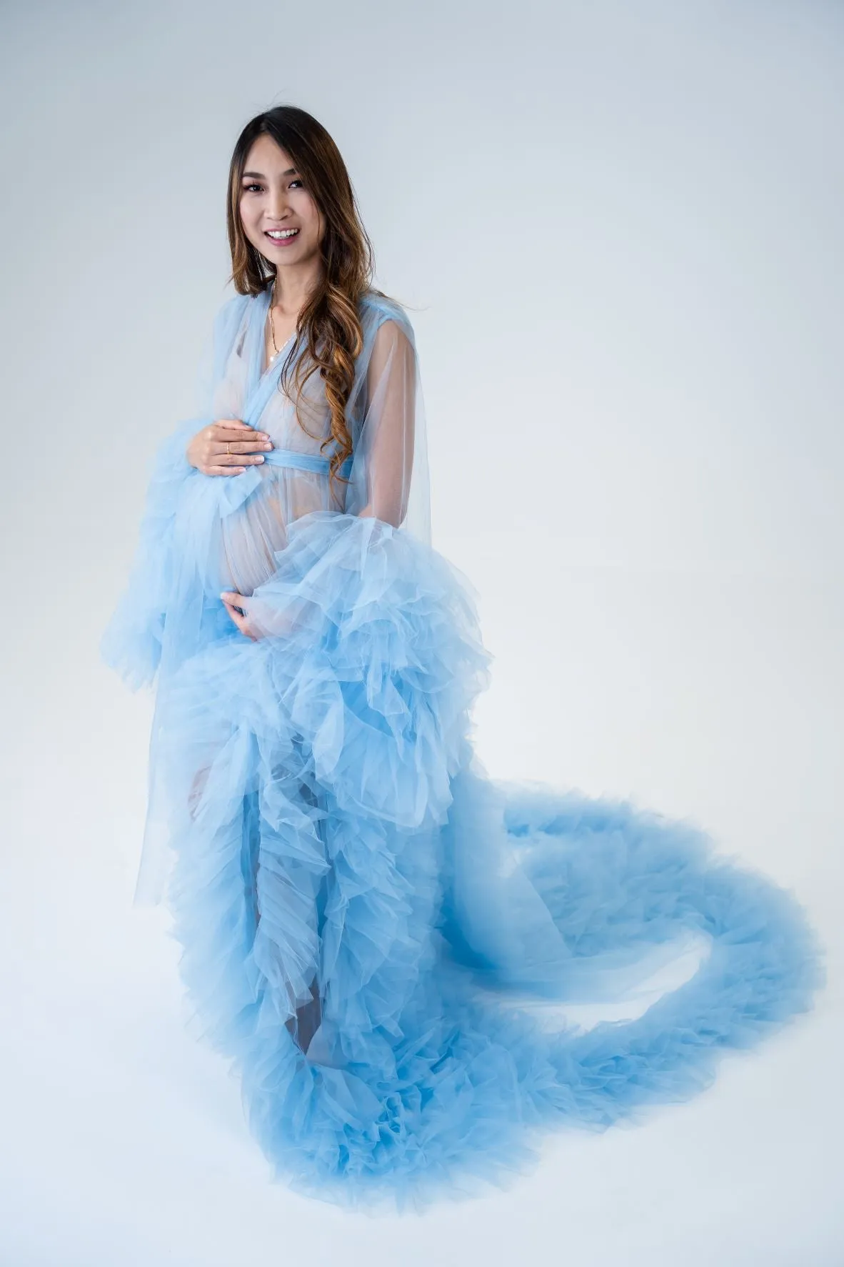 Maternity Photoshoot Dresses - Sky Blue Tulle Robe - Sophie