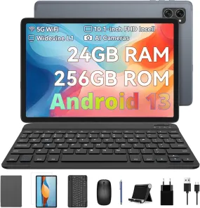 Maxim LitePad V13 Ultra Slim 10.1" 24GB   256GB Android 13 5G Wifi, Keyboard | Wireless Mouse | Leather Case | Screen Guards