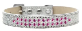 Mirage Pet Products614-07 SV-12 Two Row Bright Pink Crystal Dog Collar
