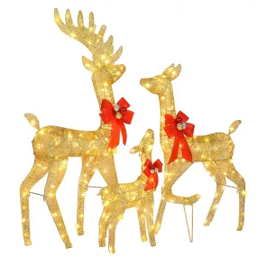 modern 3D Lighted Christmas 2-Piece Deer Set Outdoor Yard Decoration LED Lights - Gold Golden Reindeer Family