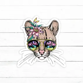 Mountain Lion Sunglasses Sticker | Waterproof Vinyl Decal | 3in
