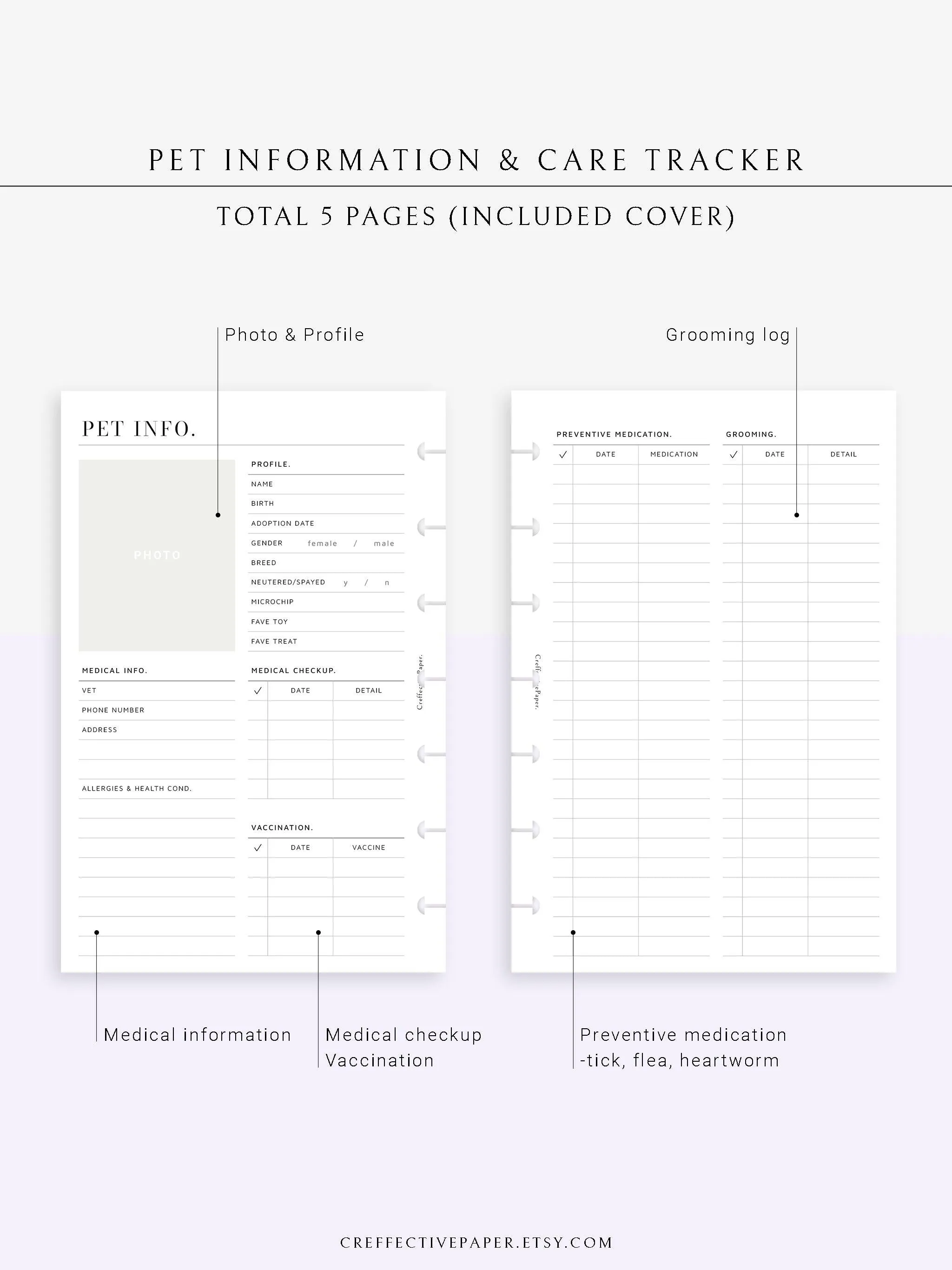 N110 | Printable Pet Information & Care Planner Template