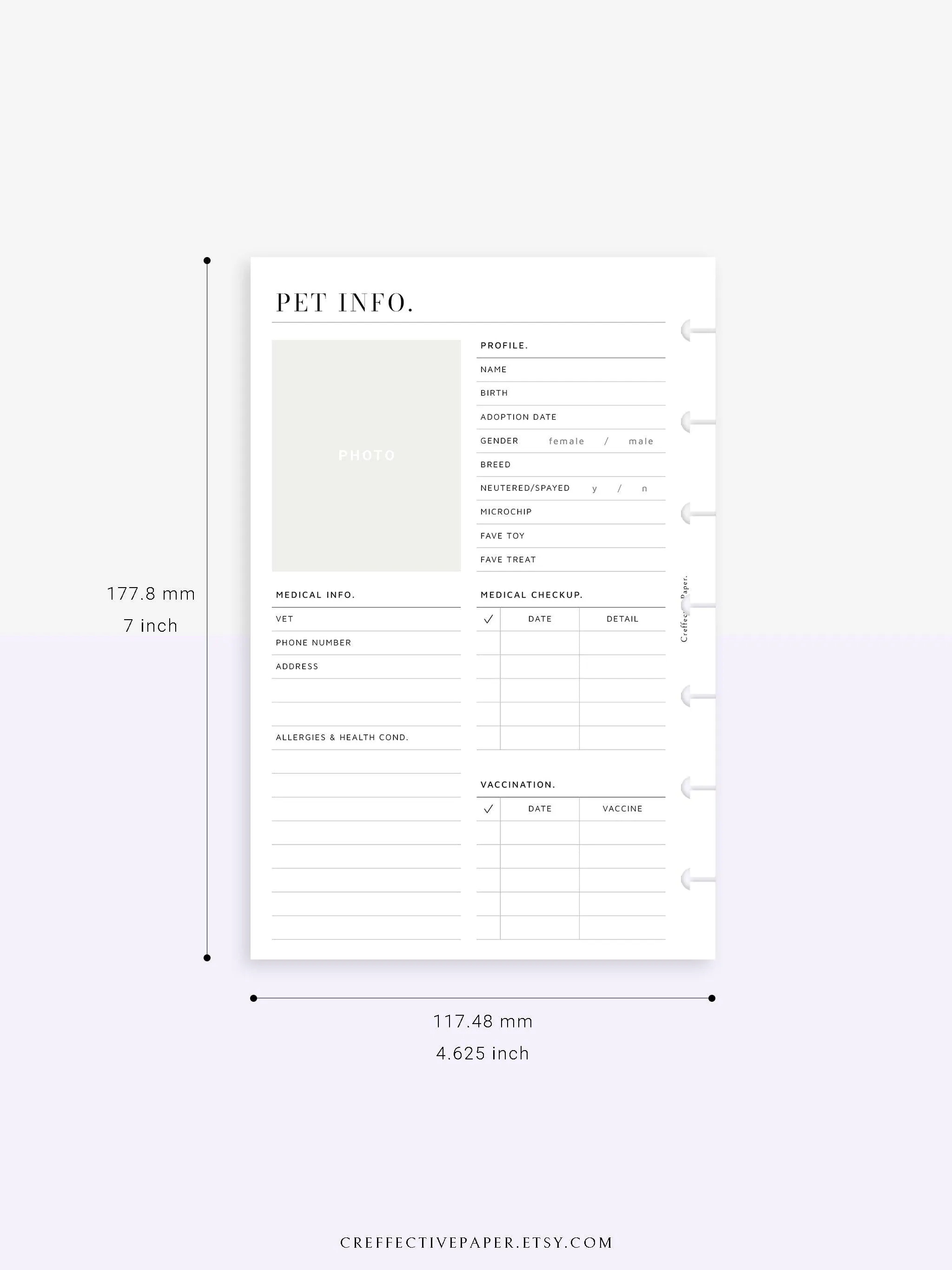 N110 | Printable Pet Information & Care Planner Template