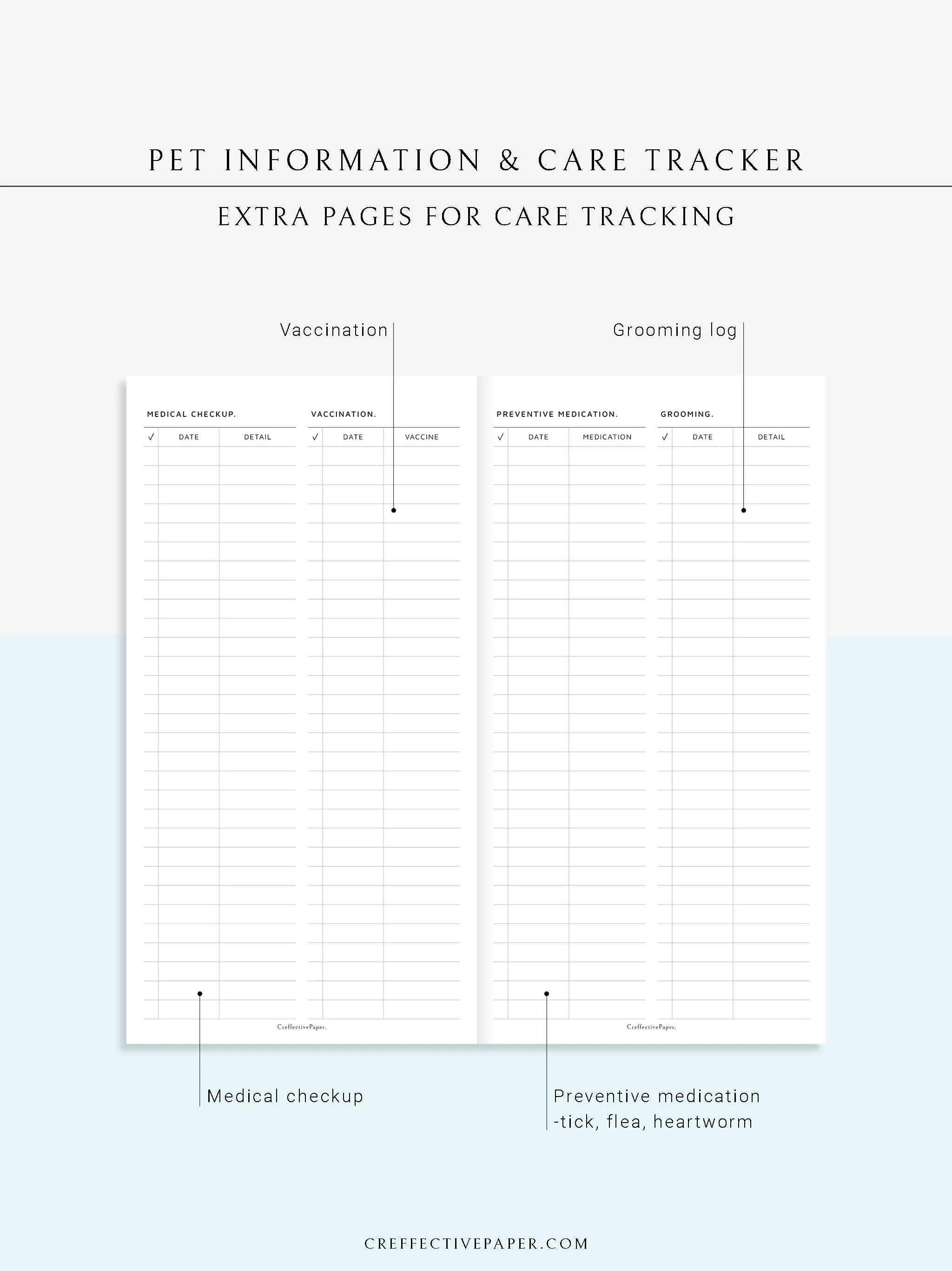 N110 | Printable Pet Information & Care Planner Template