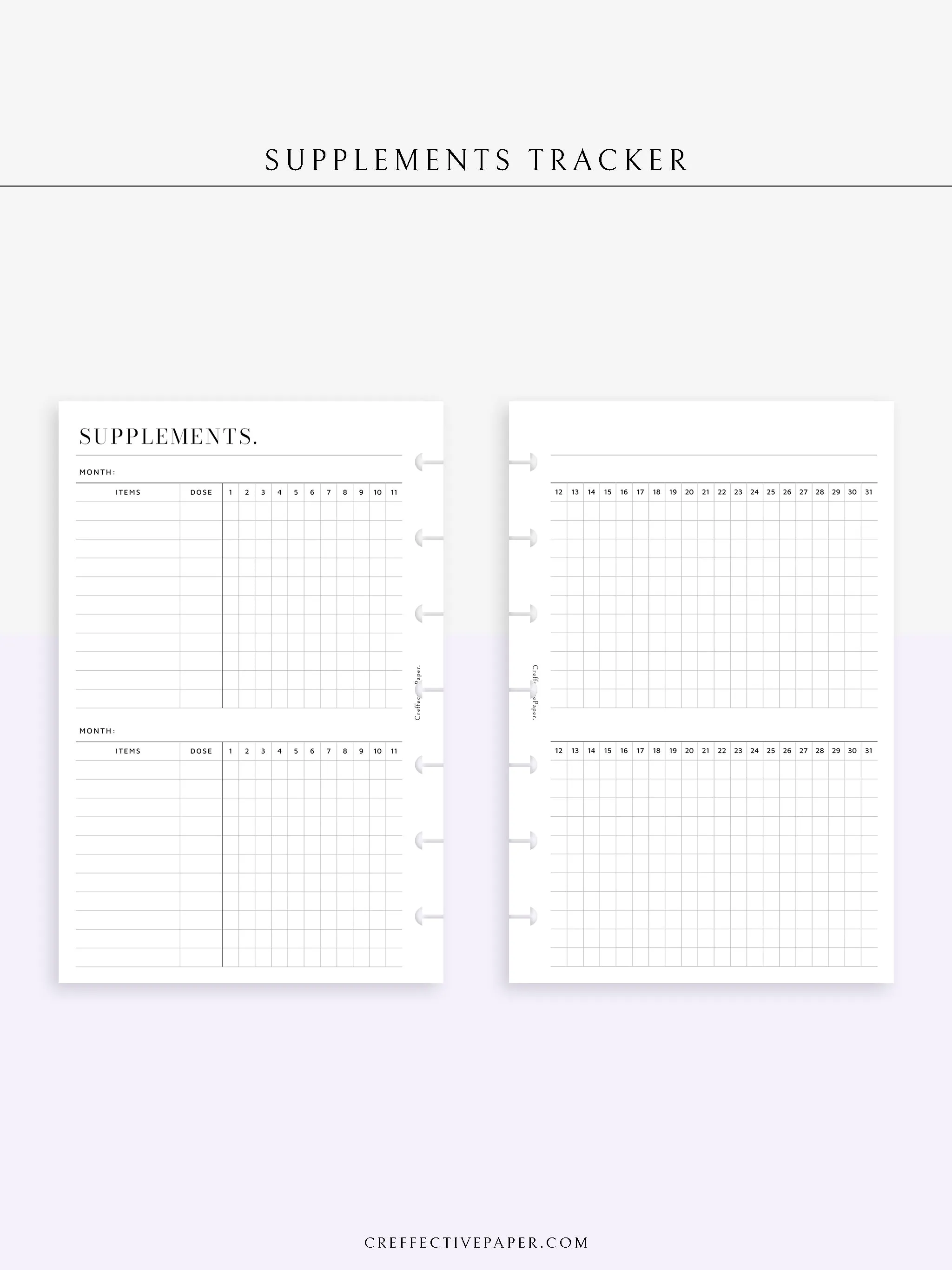 N121-6 | Vitamins & Supplements Tracker, Medication Log Template