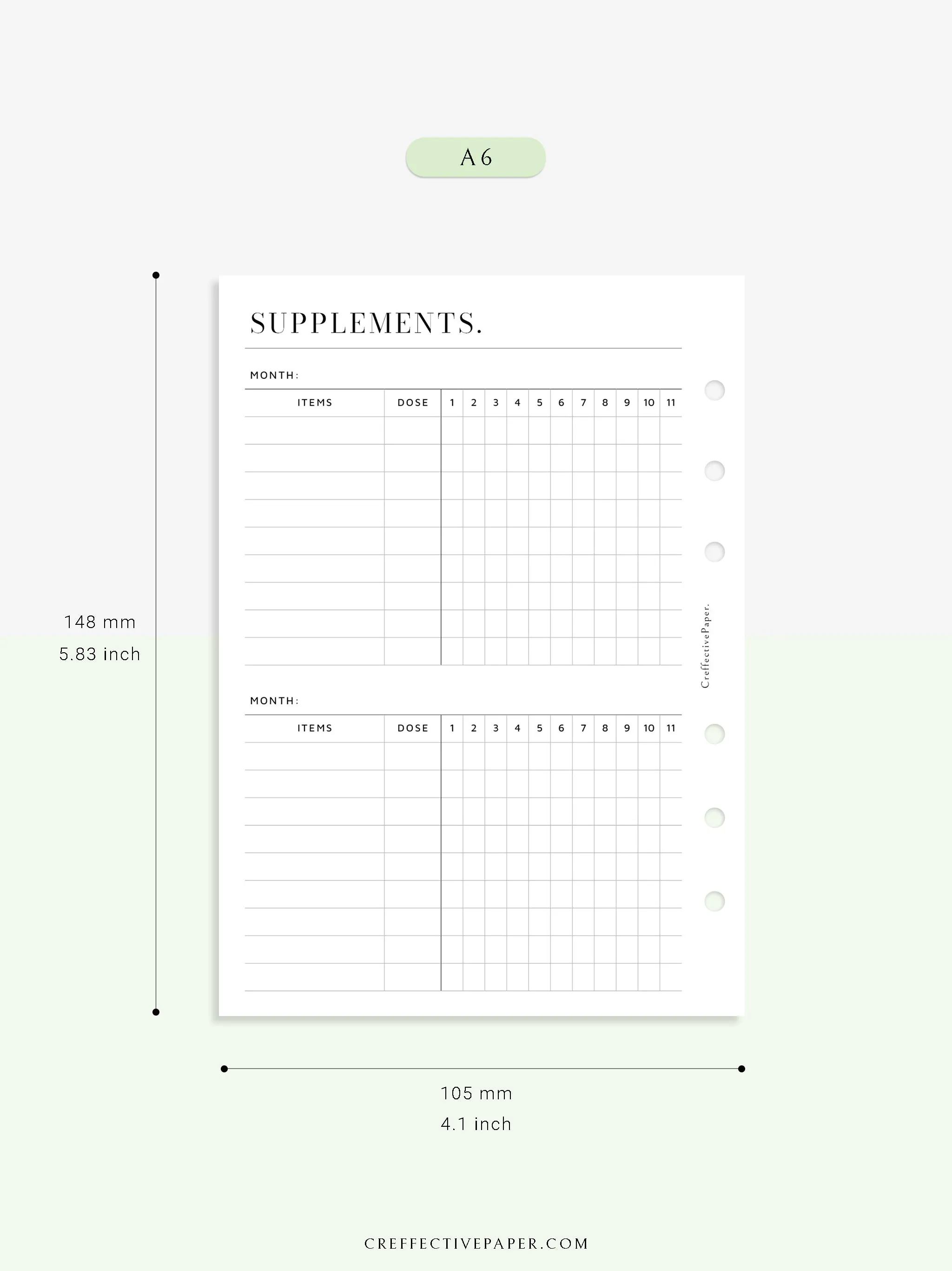 N121-6 | Vitamins & Supplements Tracker, Medication Log Template