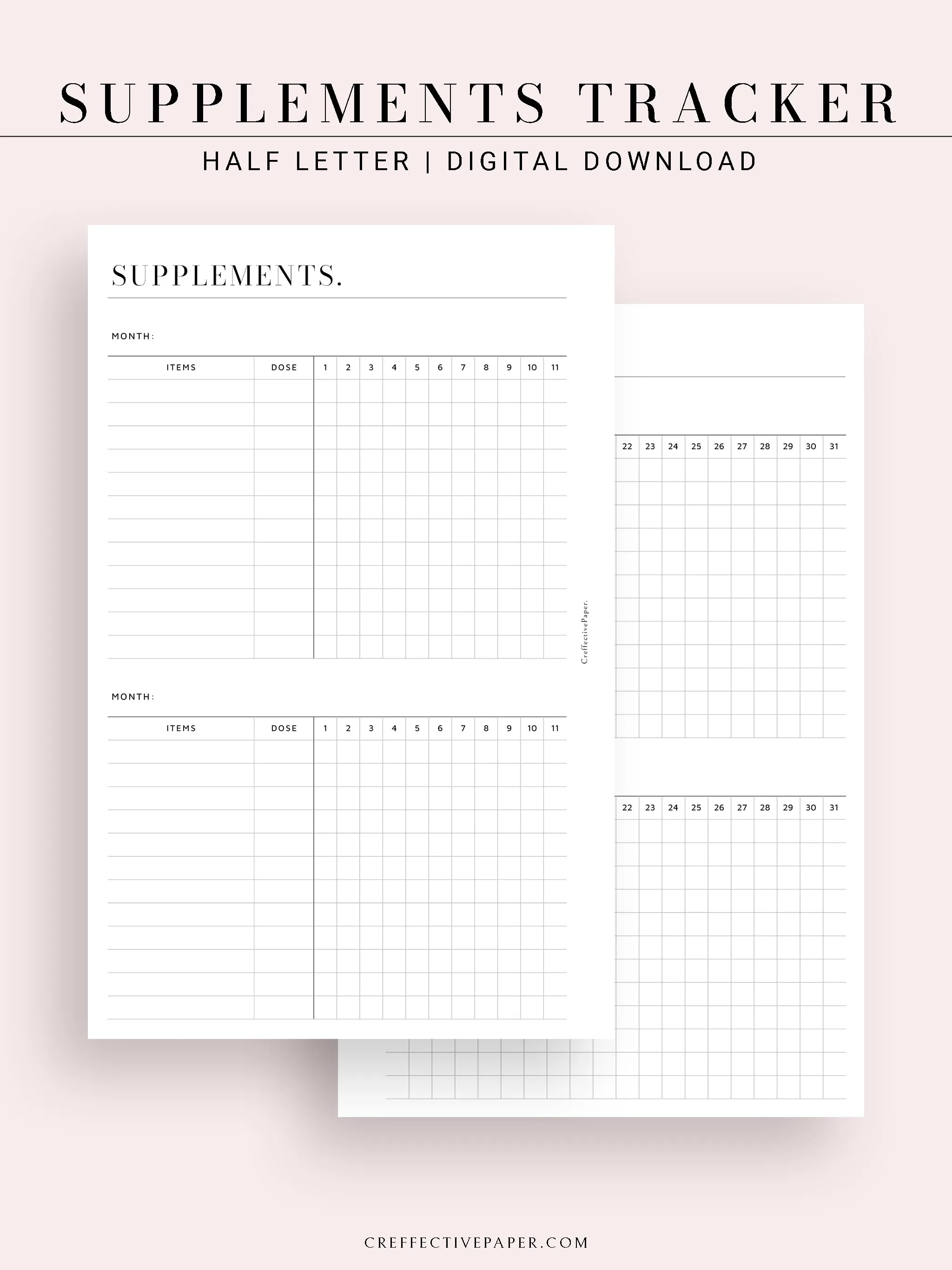 N121-6 | Vitamins & Supplements Tracker, Medication Log Template