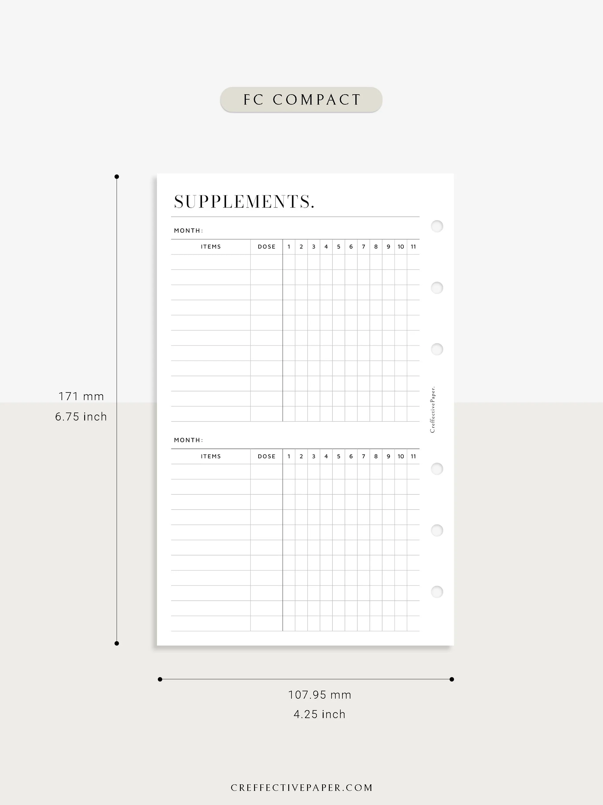 N121-6 | Vitamins & Supplements Tracker, Medication Log Template