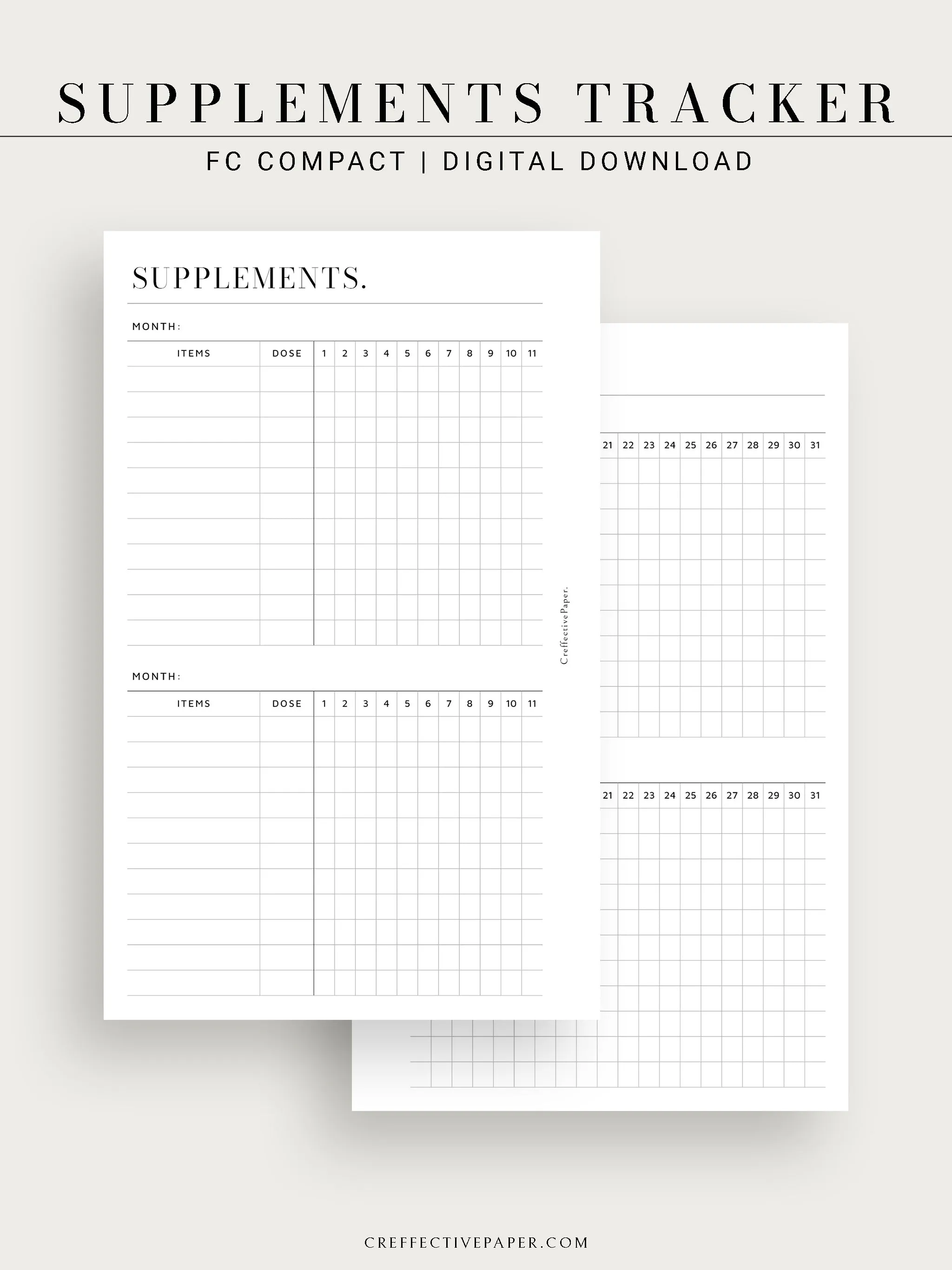 N121-6 | Vitamins & Supplements Tracker, Medication Log Template
