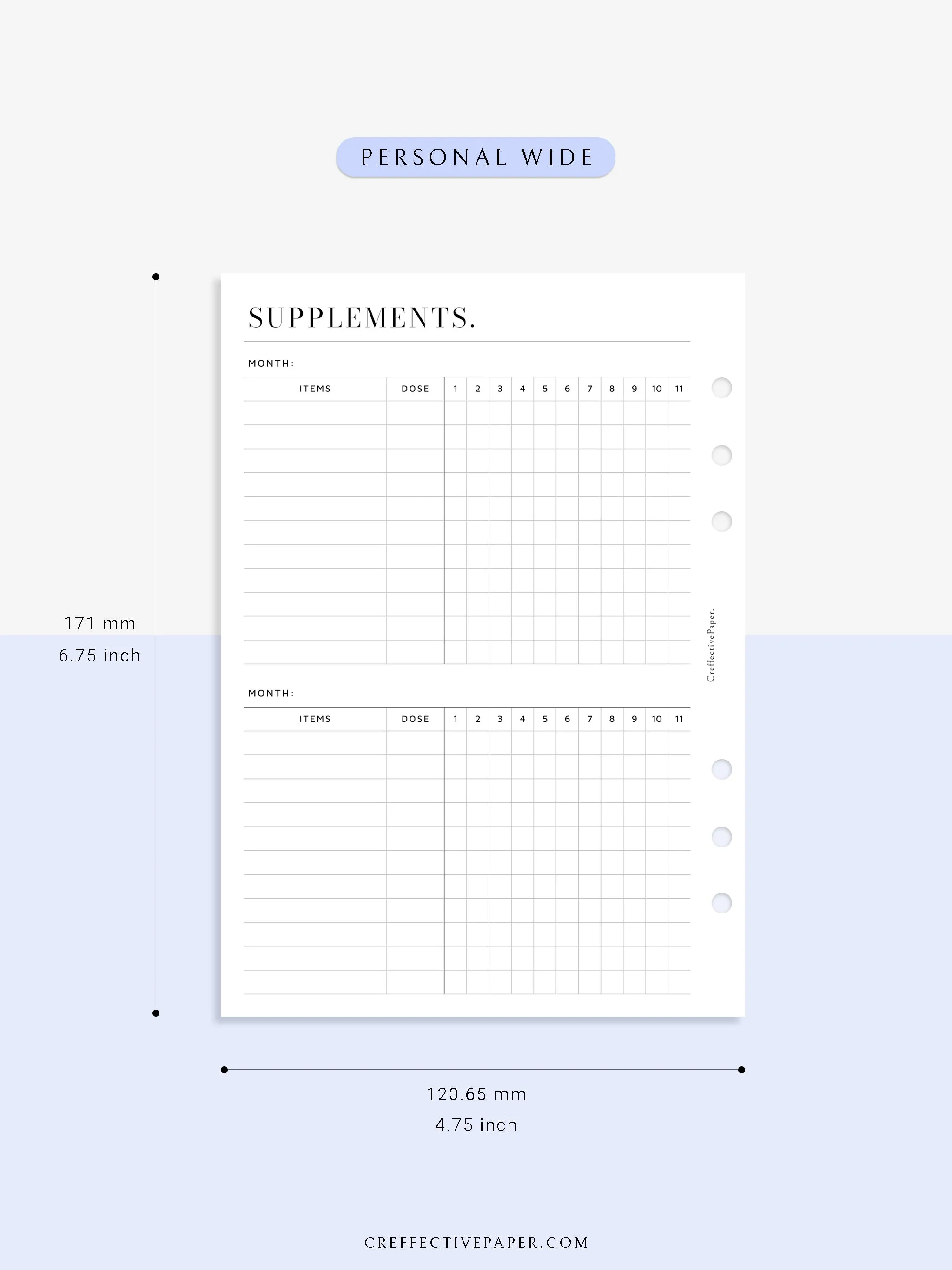 N121-6 | Vitamins & Supplements Tracker, Medication Log Template