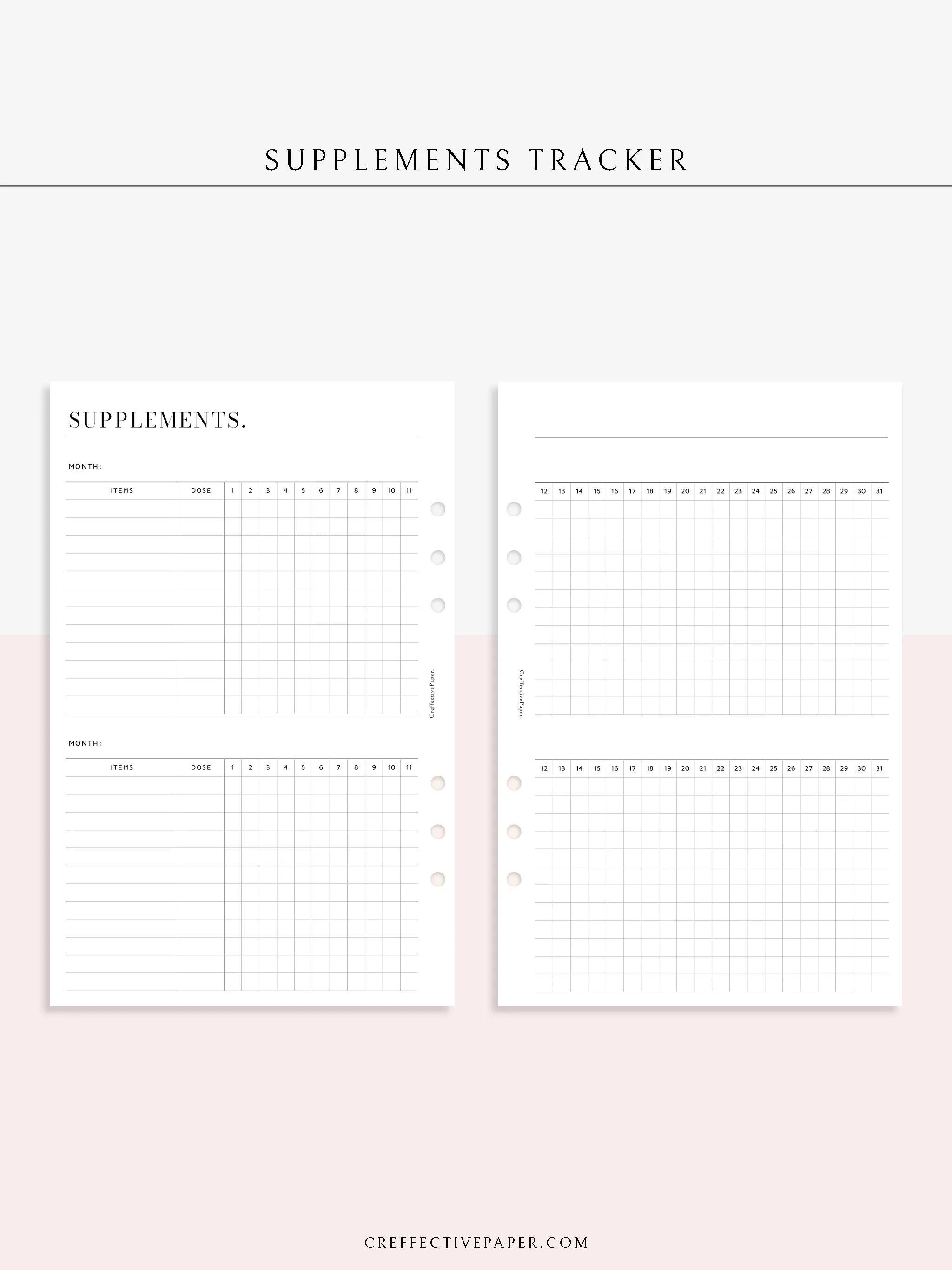 N121-6 | Vitamins & Supplements Tracker, Medication Log Template