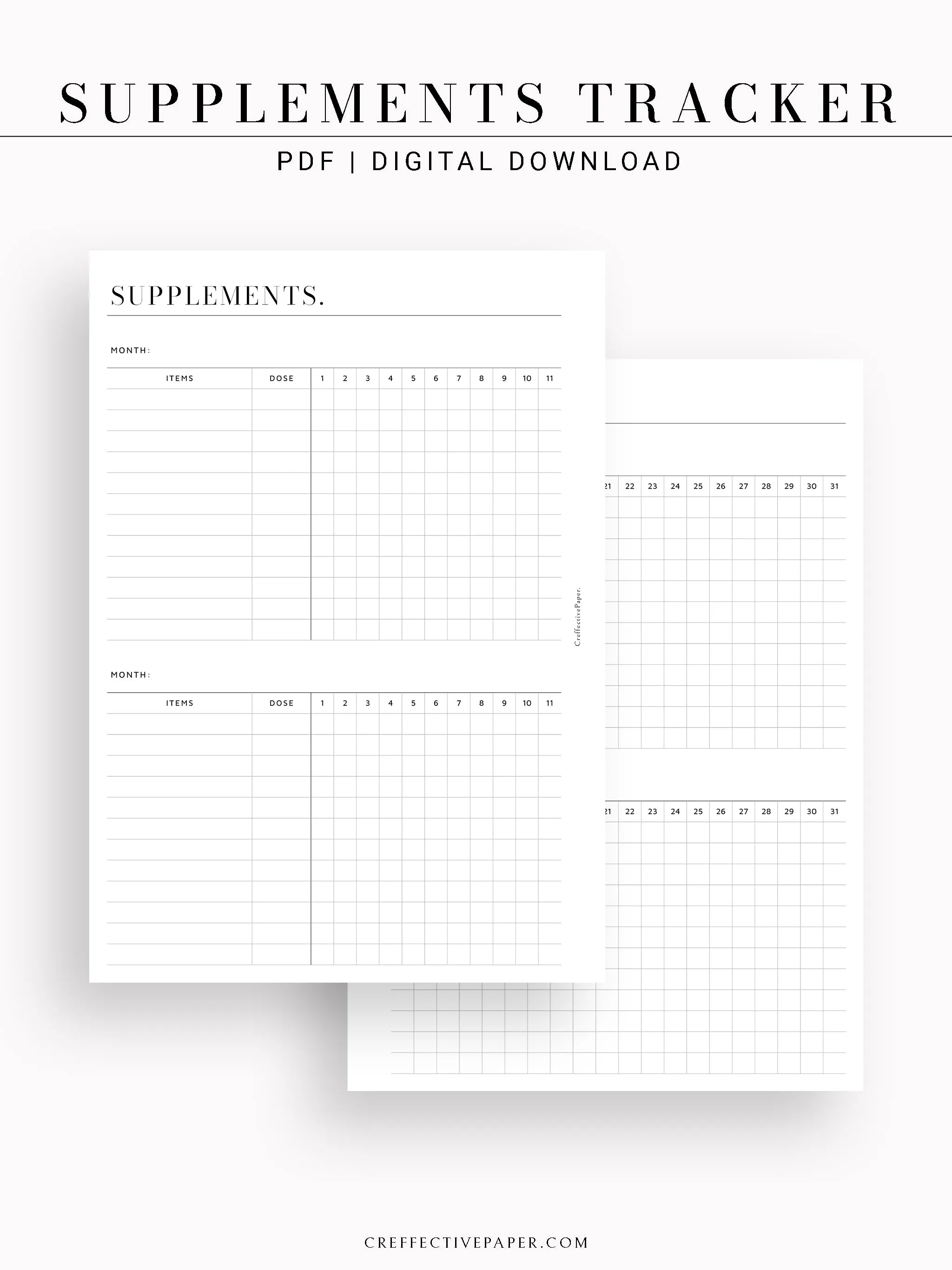 N121-6 | Vitamins & Supplements Tracker, Medication Log Template