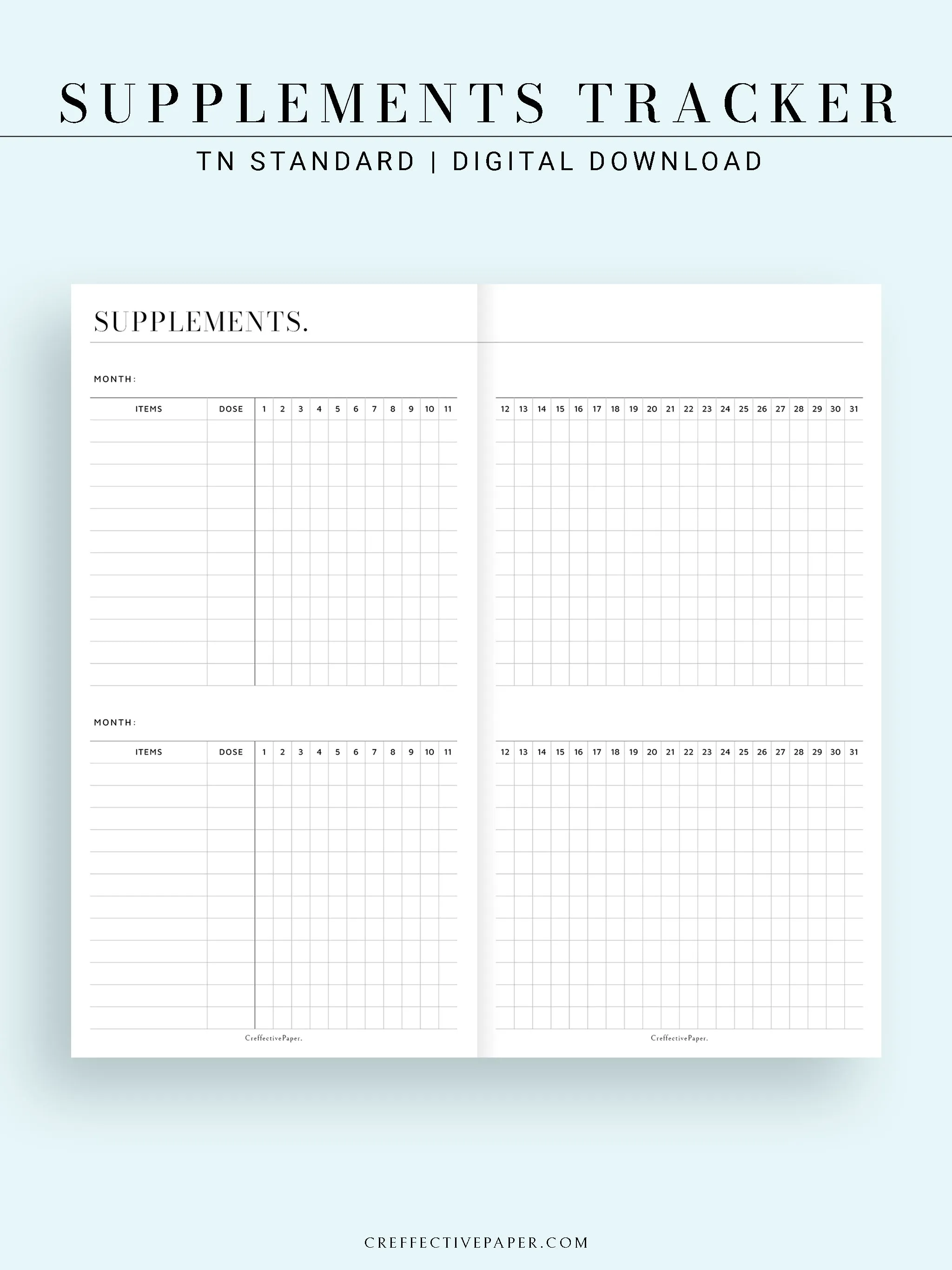 N121-6 | Vitamins & Supplements Tracker, Medication Log Template